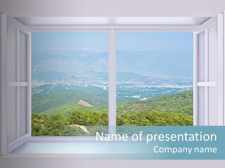 The Nature Behind A Window 3D Render With Inserted Photo PowerPoint Template