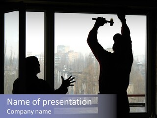 Installation Of A Window On A Background Of The House PowerPoint Template