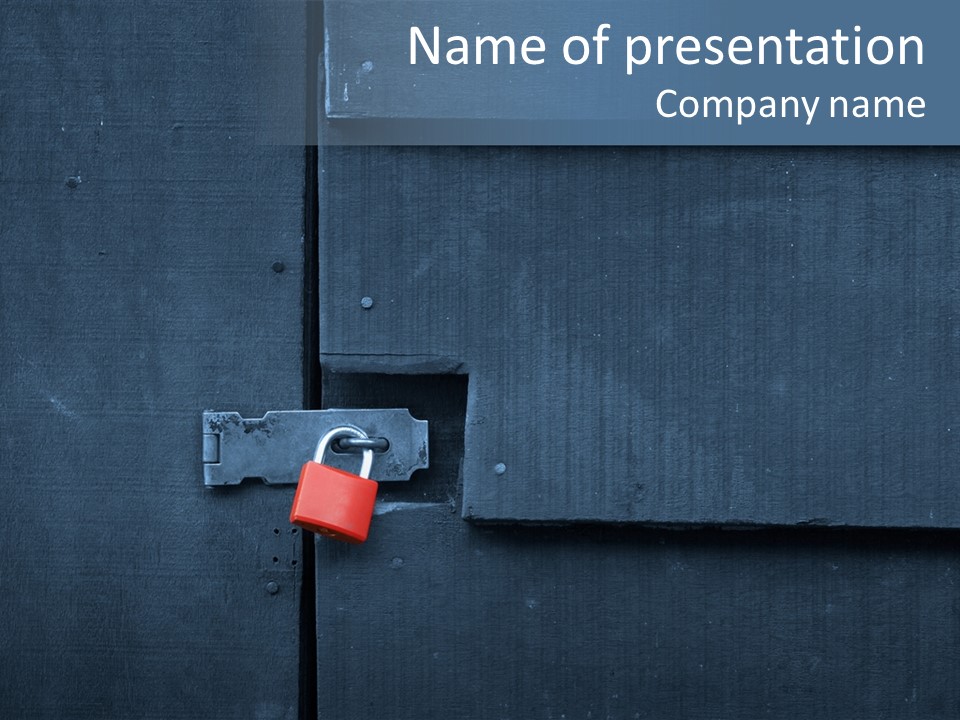 Red Lock On Black Wood Wall PowerPoint Template