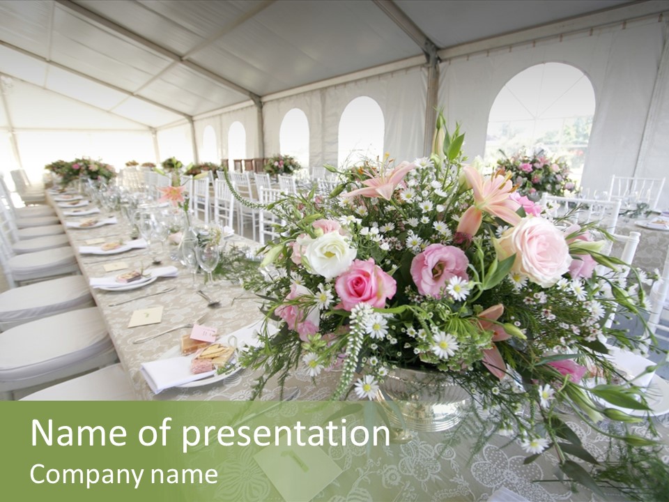 A Table Setup For A Wedding Reception In A Big Tent PowerPoint Template