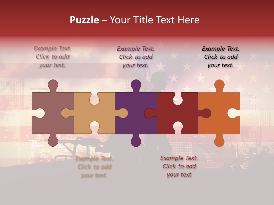 Two Soldiers With Guns In Front Of An American Flag PowerPoint Template