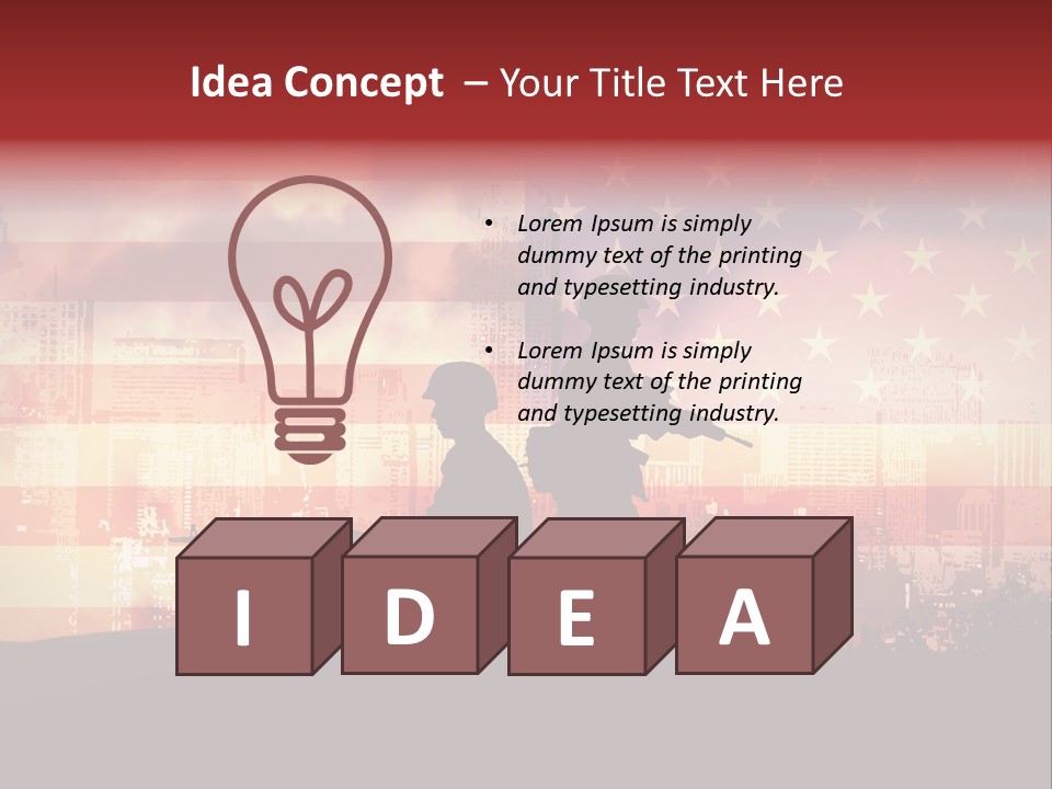 Two Soldiers With Guns In Front Of An American Flag PowerPoint Template