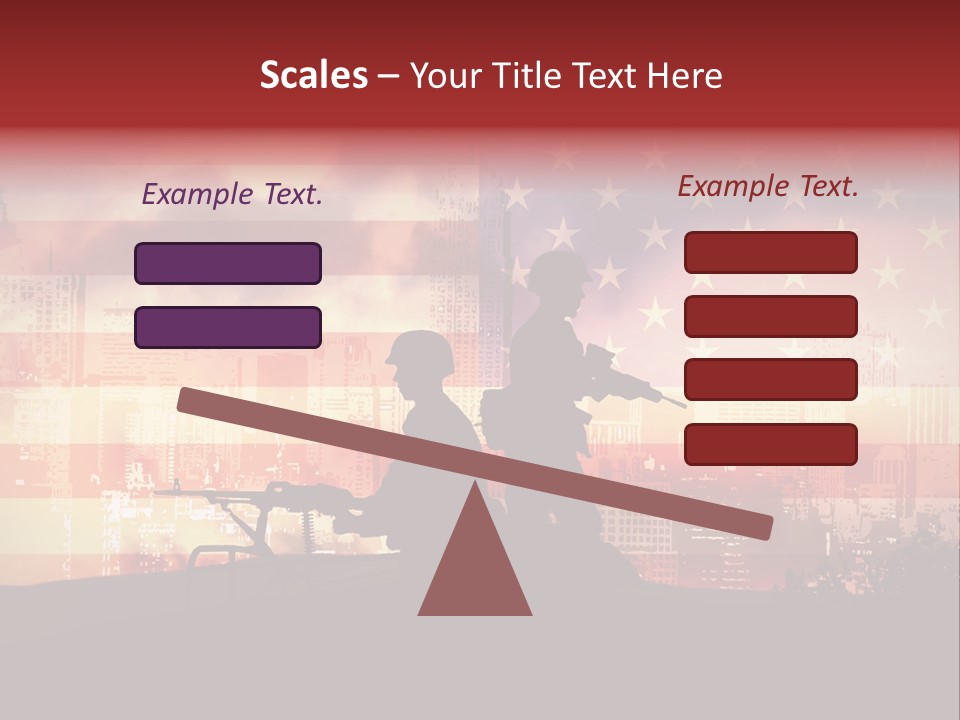 Two Soldiers With Guns In Front Of An American Flag PowerPoint Template