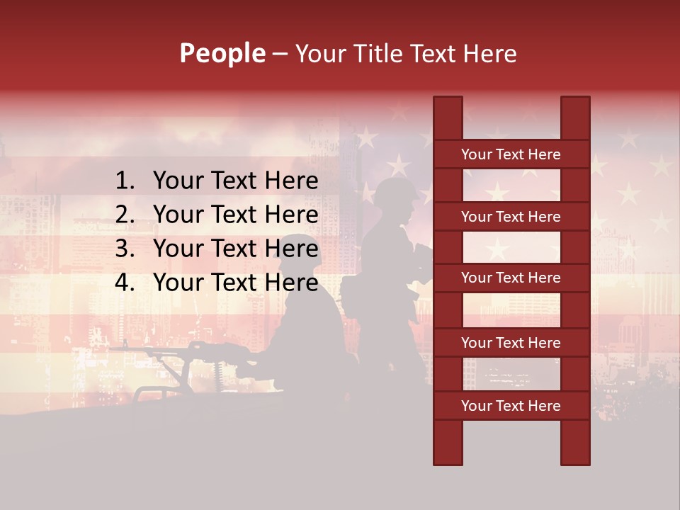 Two Soldiers With Guns In Front Of An American Flag PowerPoint Template