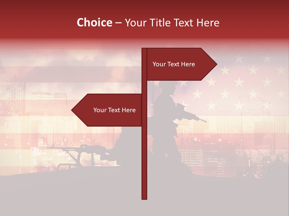 Two Soldiers With Guns In Front Of An American Flag PowerPoint Template