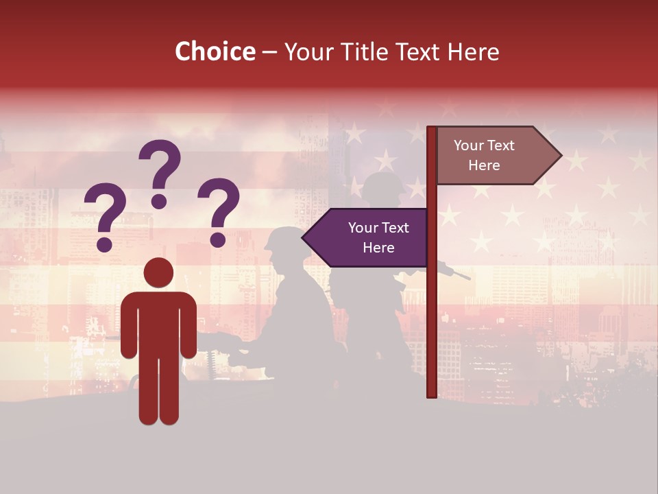 Two Soldiers With Guns In Front Of An American Flag PowerPoint Template