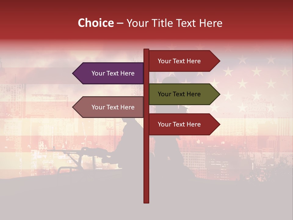 Two Soldiers With Guns In Front Of An American Flag PowerPoint Template