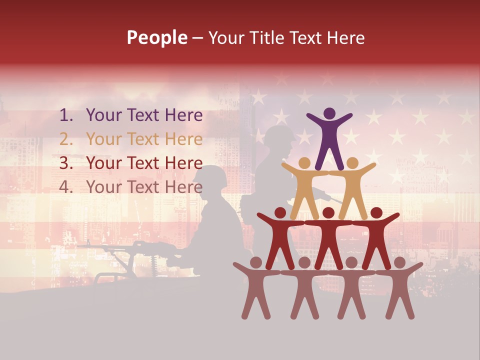 Two Soldiers With Guns In Front Of An American Flag PowerPoint Template