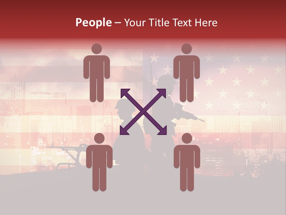 Two Soldiers With Guns In Front Of An American Flag PowerPoint Template