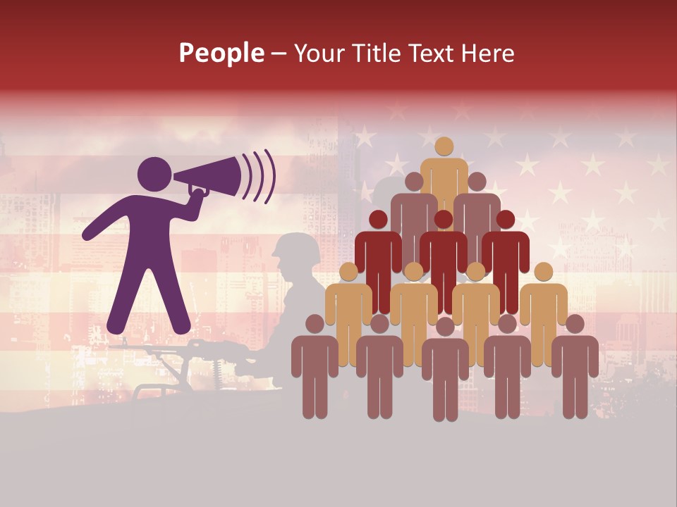 Two Soldiers With Guns In Front Of An American Flag PowerPoint Template