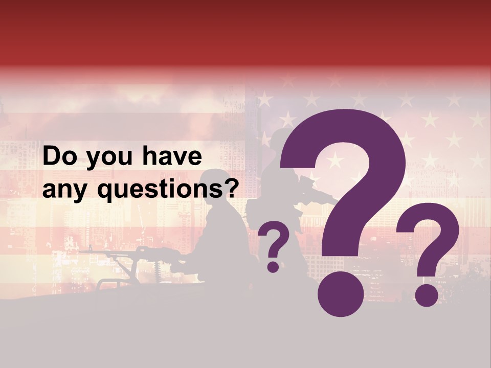 Two Soldiers With Guns In Front Of An American Flag PowerPoint Template