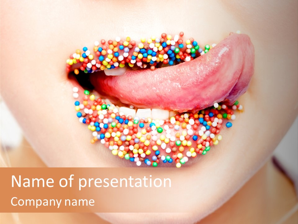 A Young Woman Blow Golden Glitter From Her Hands. PowerPoint Template