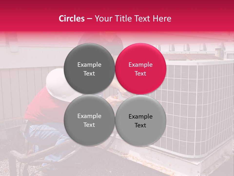 Two Workers On The Roof Of A Building Working On The Air Conditioning Unit. PowerPoint Template