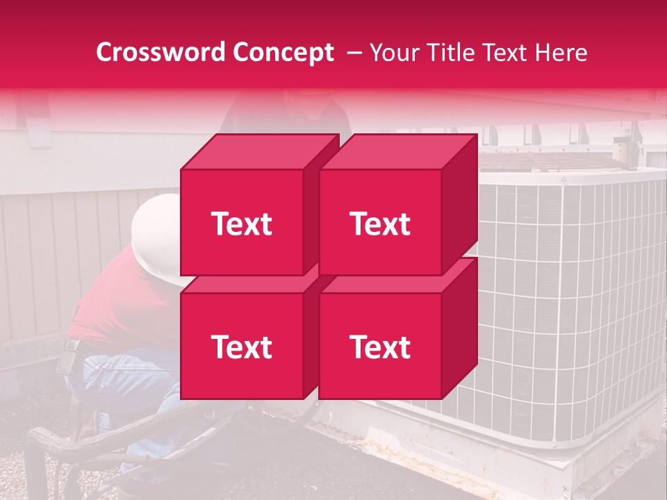 Two Workers On The Roof Of A Building Working On The Air Conditioning Unit. PowerPoint Template