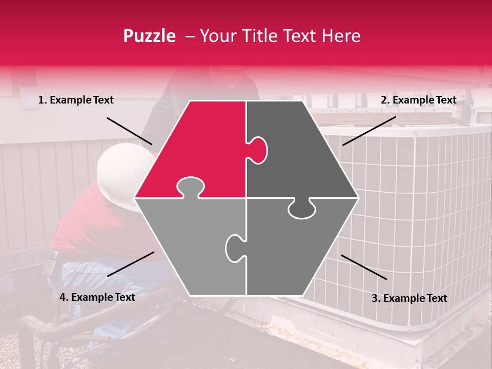 Two Workers On The Roof Of A Building Working On The Air Conditioning Unit. PowerPoint Template