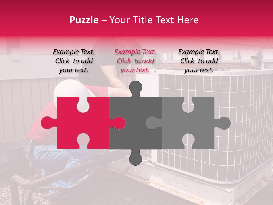 Two Workers On The Roof Of A Building Working On The Air Conditioning Unit. PowerPoint Template