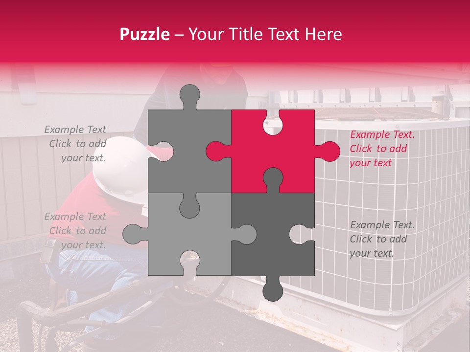 Two Workers On The Roof Of A Building Working On The Air Conditioning Unit. PowerPoint Template