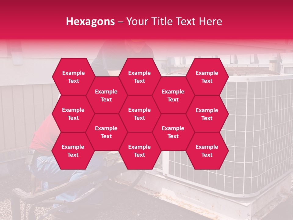 Two Workers On The Roof Of A Building Working On The Air Conditioning Unit. PowerPoint Template