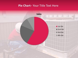 Two Workers On The Roof Of A Building Working On The Air Conditioning Unit. PowerPoint Template