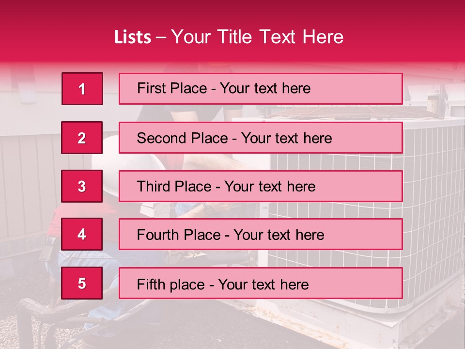 Two Workers On The Roof Of A Building Working On The Air Conditioning Unit. PowerPoint Template