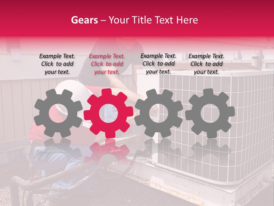 Two Workers On The Roof Of A Building Working On The Air Conditioning Unit. PowerPoint Template