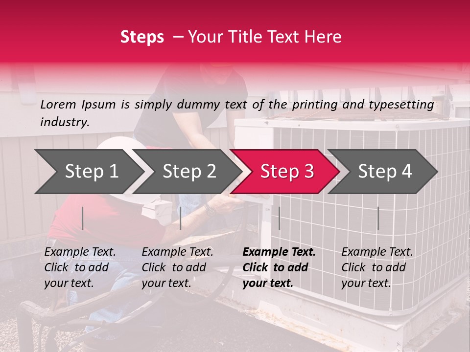 Two Workers On The Roof Of A Building Working On The Air Conditioning Unit. PowerPoint Template