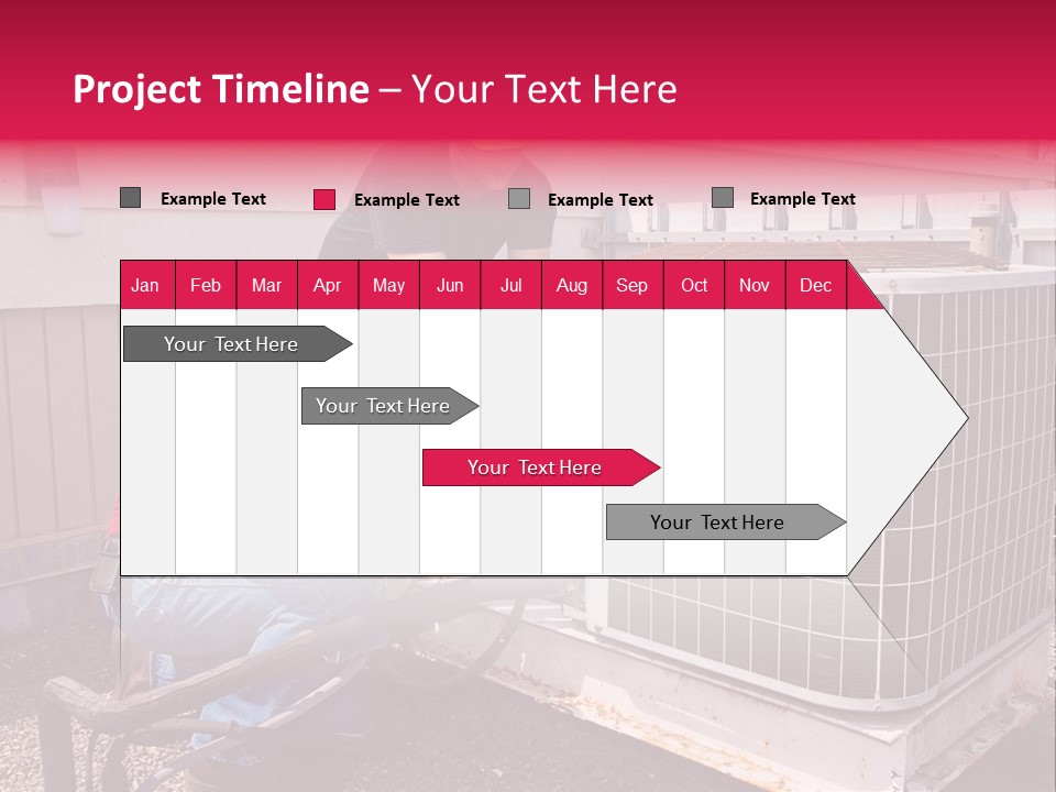 Two Workers On The Roof Of A Building Working On The Air Conditioning Unit. PowerPoint Template