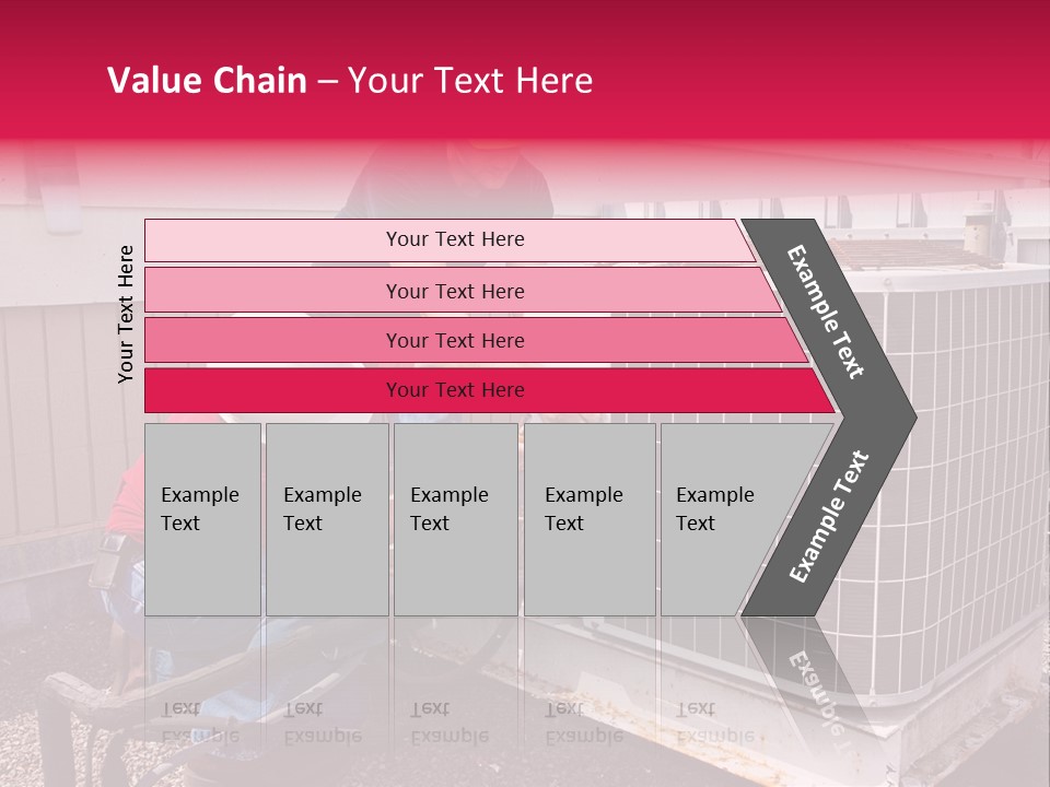 Two Workers On The Roof Of A Building Working On The Air Conditioning Unit. PowerPoint Template