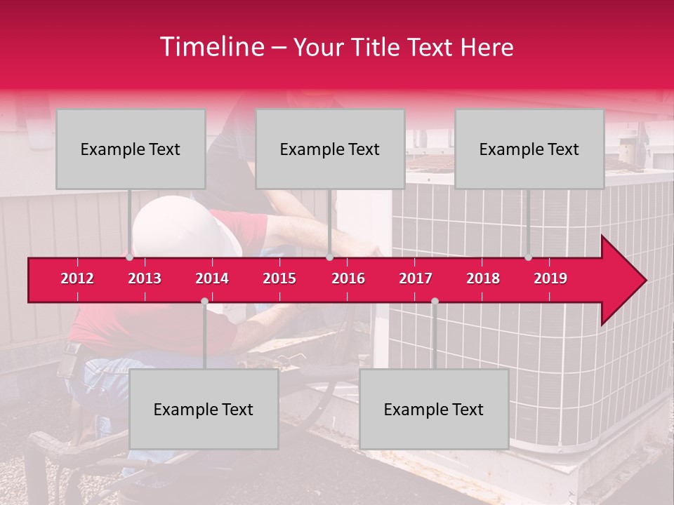 Two Workers On The Roof Of A Building Working On The Air Conditioning Unit. PowerPoint Template