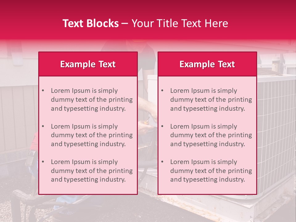 Two Workers On The Roof Of A Building Working On The Air Conditioning Unit. PowerPoint Template