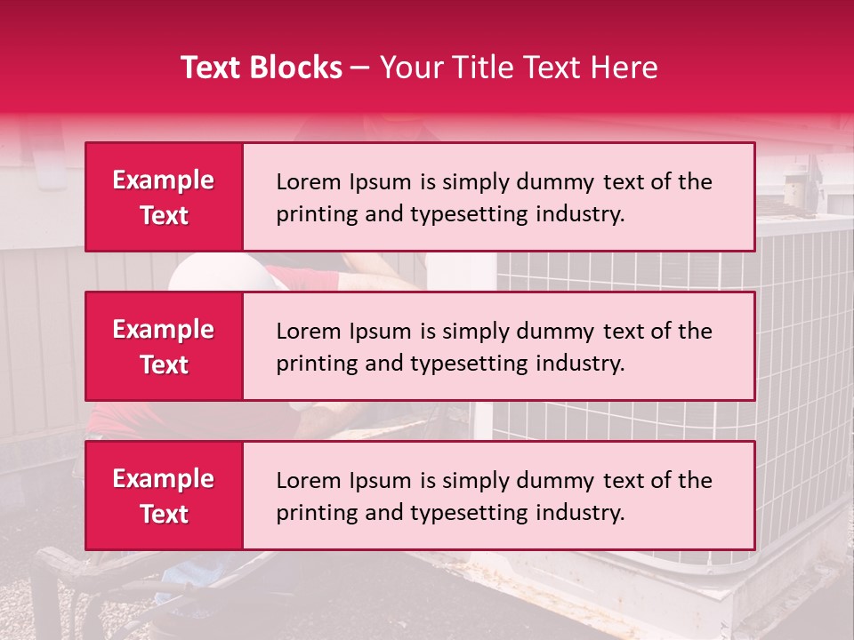 Two Workers On The Roof Of A Building Working On The Air Conditioning Unit. PowerPoint Template