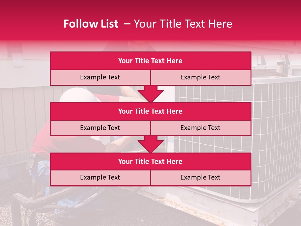 Two Workers On The Roof Of A Building Working On The Air Conditioning Unit. PowerPoint Template