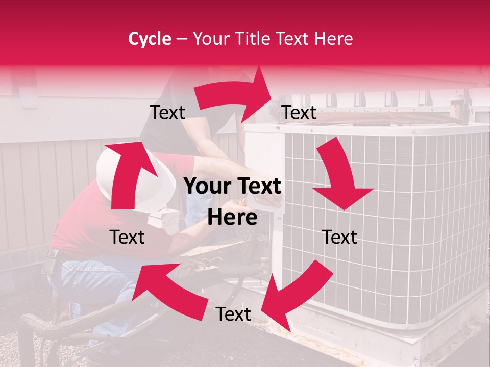 Two Workers On The Roof Of A Building Working On The Air Conditioning Unit. PowerPoint Template