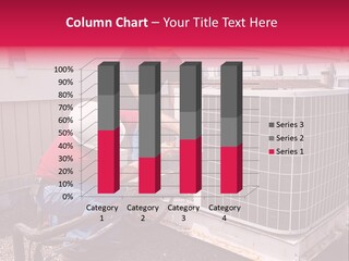 Two Workers On The Roof Of A Building Working On The Air Conditioning Unit. PowerPoint Template