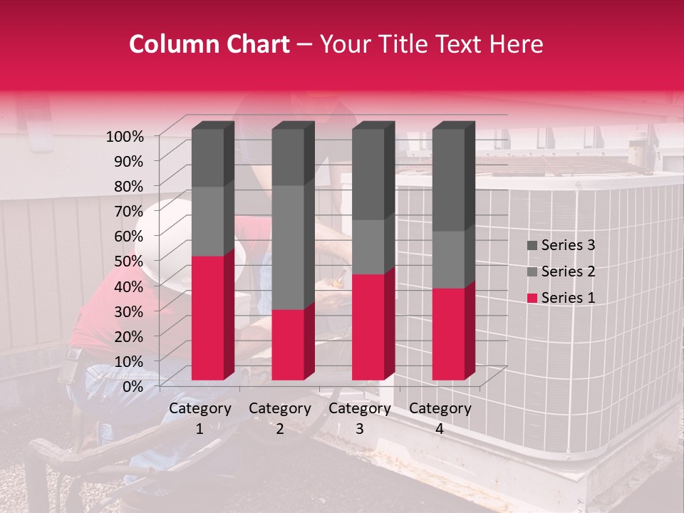 Two Workers On The Roof Of A Building Working On The Air Conditioning Unit. PowerPoint Template
