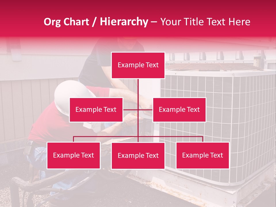 Two Workers On The Roof Of A Building Working On The Air Conditioning Unit. PowerPoint Template
