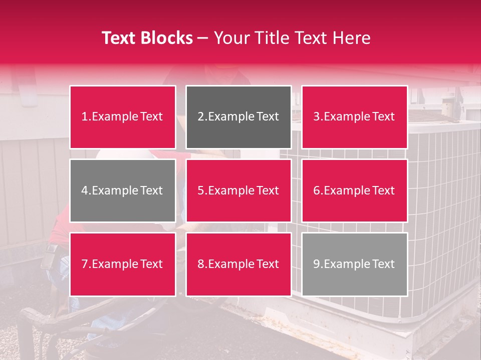 Two Workers On The Roof Of A Building Working On The Air Conditioning Unit. PowerPoint Template