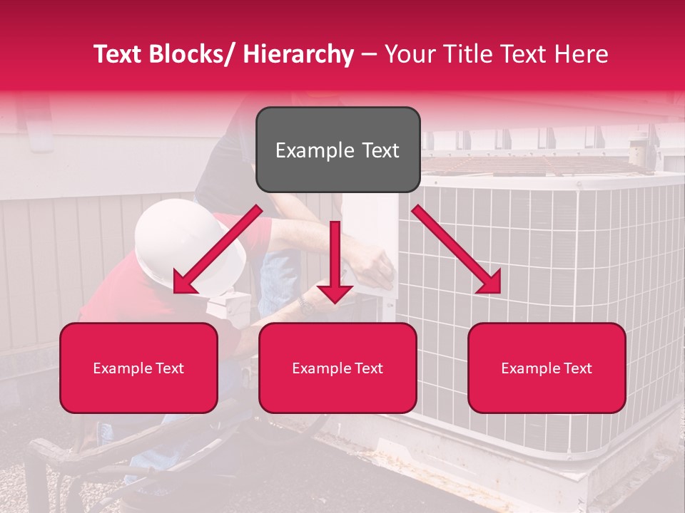 Two Workers On The Roof Of A Building Working On The Air Conditioning Unit. PowerPoint Template