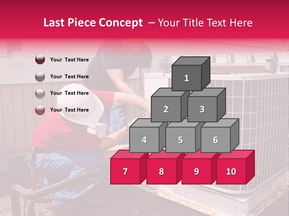 Two Workers On The Roof Of A Building Working On The Air Conditioning Unit. PowerPoint Template