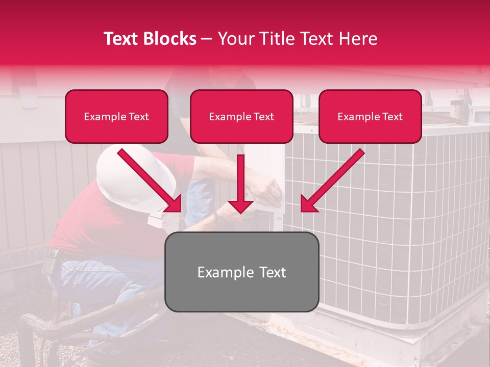 Two Workers On The Roof Of A Building Working On The Air Conditioning Unit. PowerPoint Template