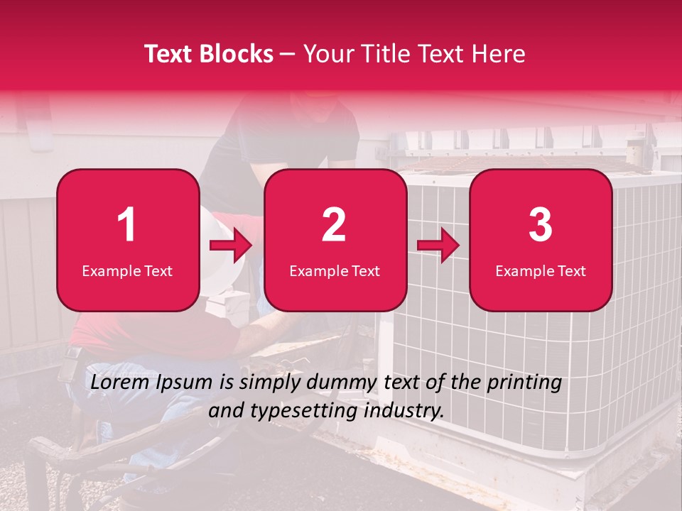 Two Workers On The Roof Of A Building Working On The Air Conditioning Unit. PowerPoint Template