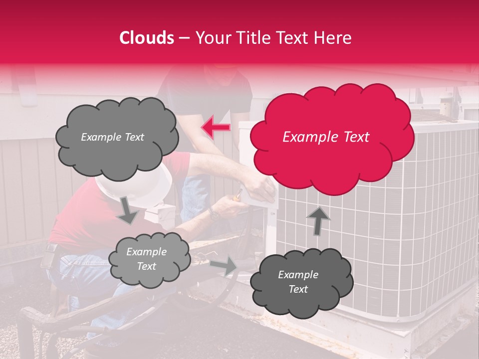 Two Workers On The Roof Of A Building Working On The Air Conditioning Unit. PowerPoint Template