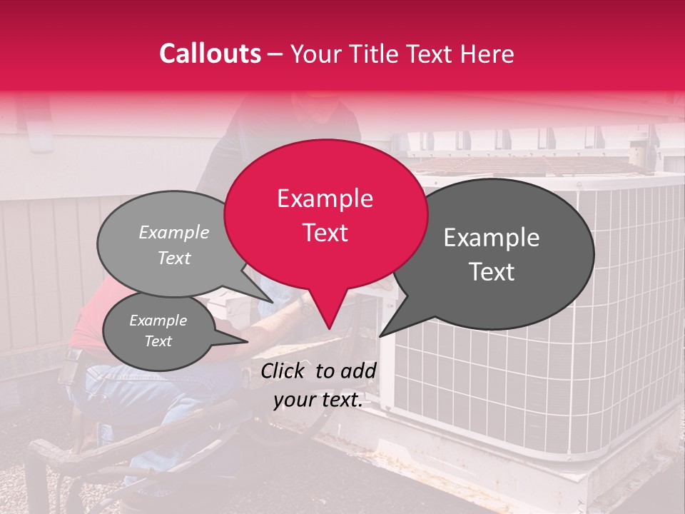 Two Workers On The Roof Of A Building Working On The Air Conditioning Unit. PowerPoint Template
