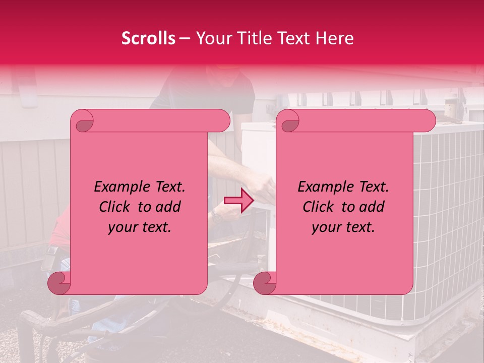 Two Workers On The Roof Of A Building Working On The Air Conditioning Unit. PowerPoint Template