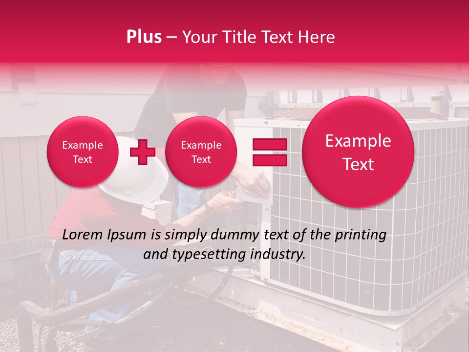 Two Workers On The Roof Of A Building Working On The Air Conditioning Unit. PowerPoint Template