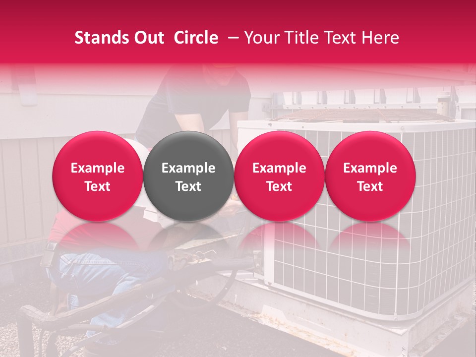 Two Workers On The Roof Of A Building Working On The Air Conditioning Unit. PowerPoint Template