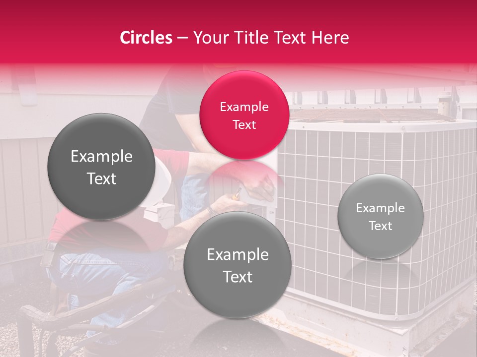 Two Workers On The Roof Of A Building Working On The Air Conditioning Unit. PowerPoint Template