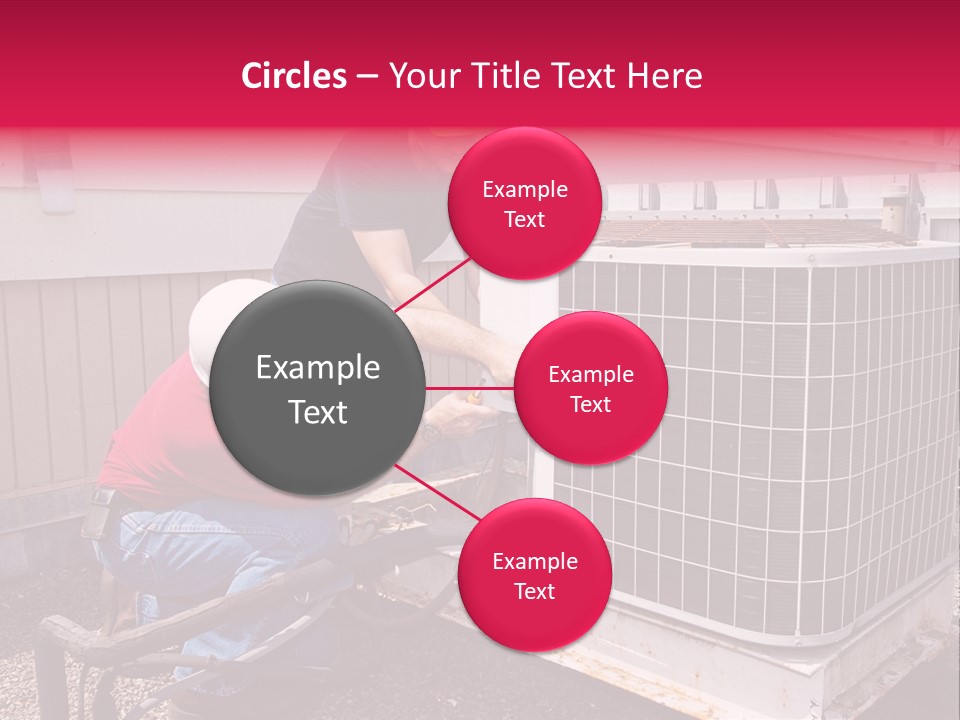 Two Workers On The Roof Of A Building Working On The Air Conditioning Unit. PowerPoint Template