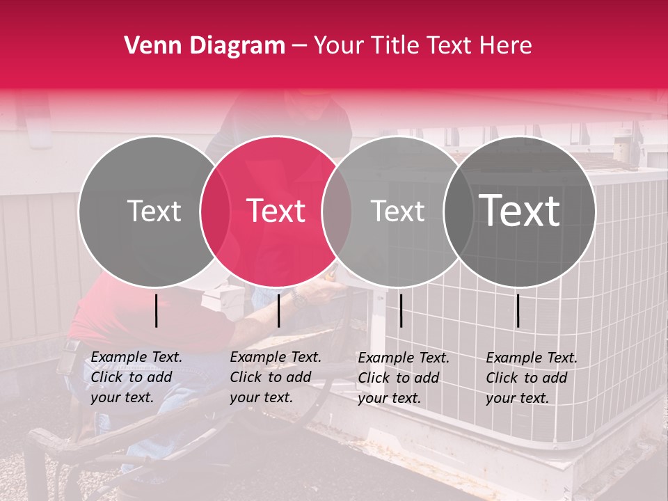 Two Workers On The Roof Of A Building Working On The Air Conditioning Unit. PowerPoint Template