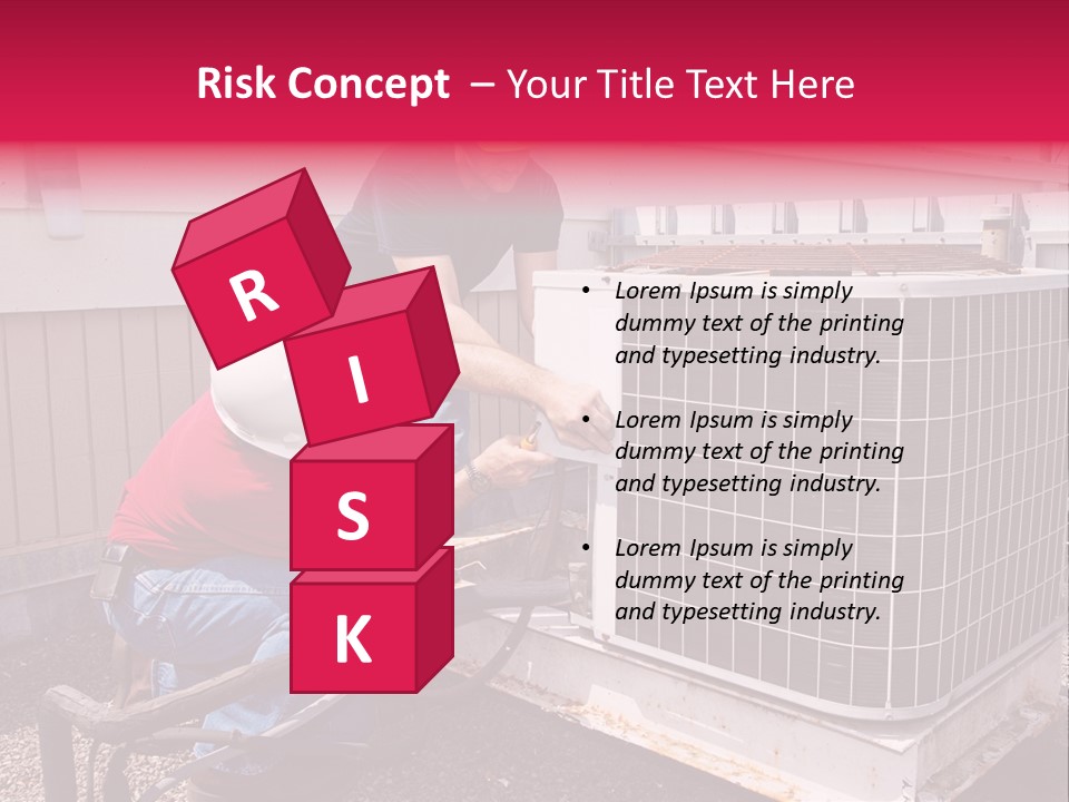 Two Workers On The Roof Of A Building Working On The Air Conditioning Unit. PowerPoint Template